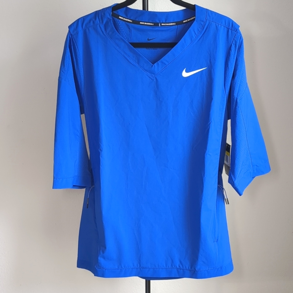 Nike Hot Men's Royal Blue Baseball Cage Shirt Jacket 3/4 Sleeve Sz S